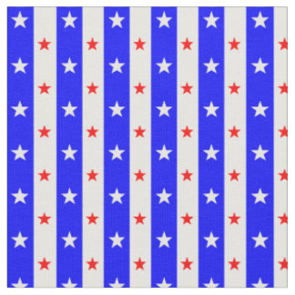 Blue Stripes Red White Stars Fabric