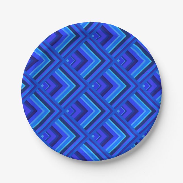 Blue stripes scale pattern paper plate (Front)