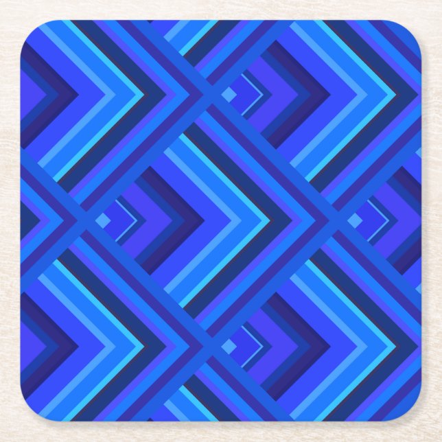 Blue stripes scale pattern square paper coaster (Front)