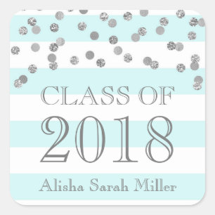 Blue Stripes Silver Graduation Class of 2018 Square Sticker