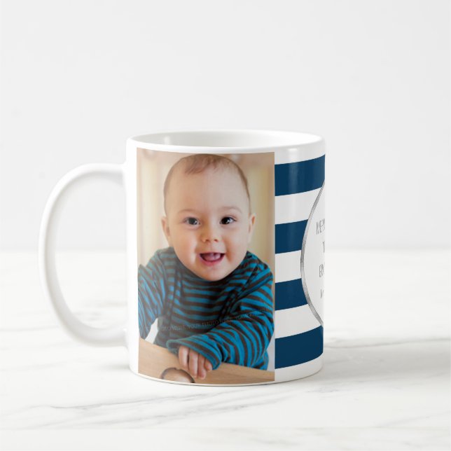 Blue Stripes Silver Photo Best Grandma Christmas Coffee Mug (Left)