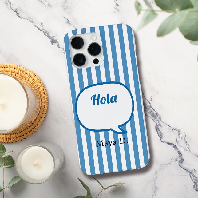 Blue Stripes Speech Bubble Personalise iPhone Case (Creator Uploaded)