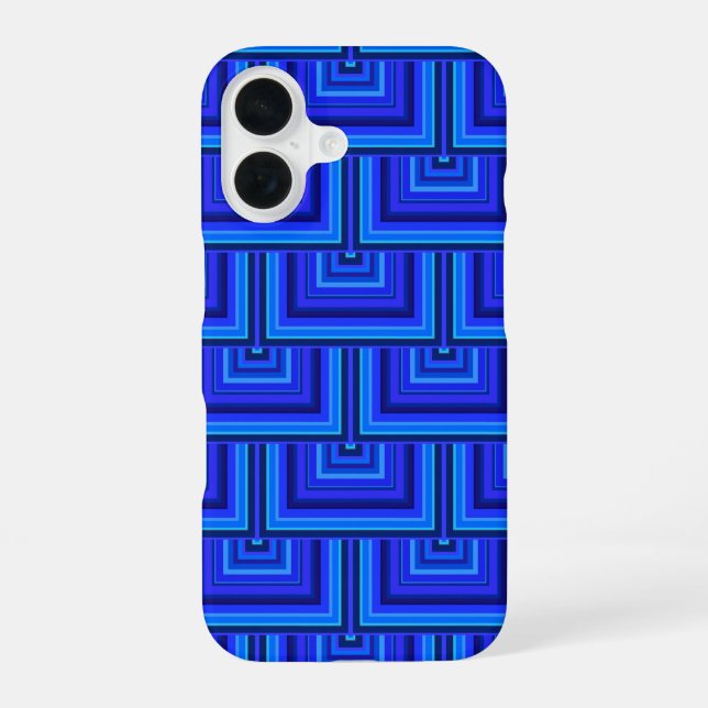 Blue stripes square scales pattern iPhone 16 case (Back)