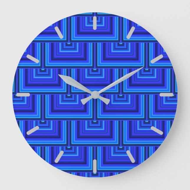 Blue stripes square scales pattern large clock (Front)