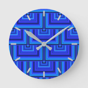 Blue stripes square scales pattern round clock