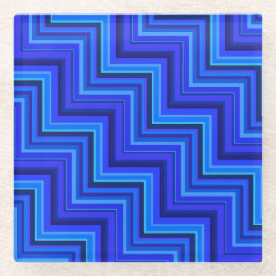 Blue stripes stairs pattern glass coaster