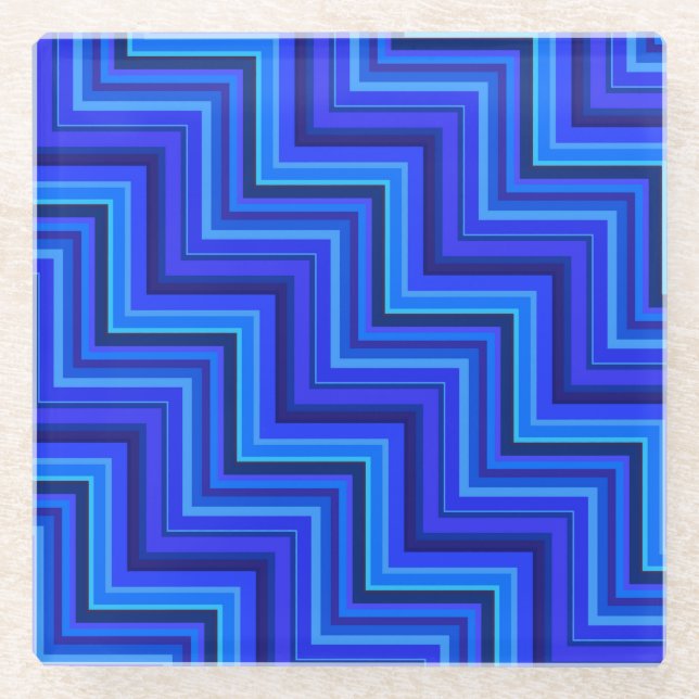 Blue stripes stairs pattern glass coaster (Front)