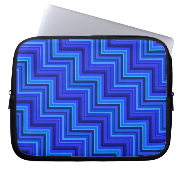 Blue stripes stairs pattern laptop sleeve (Front)