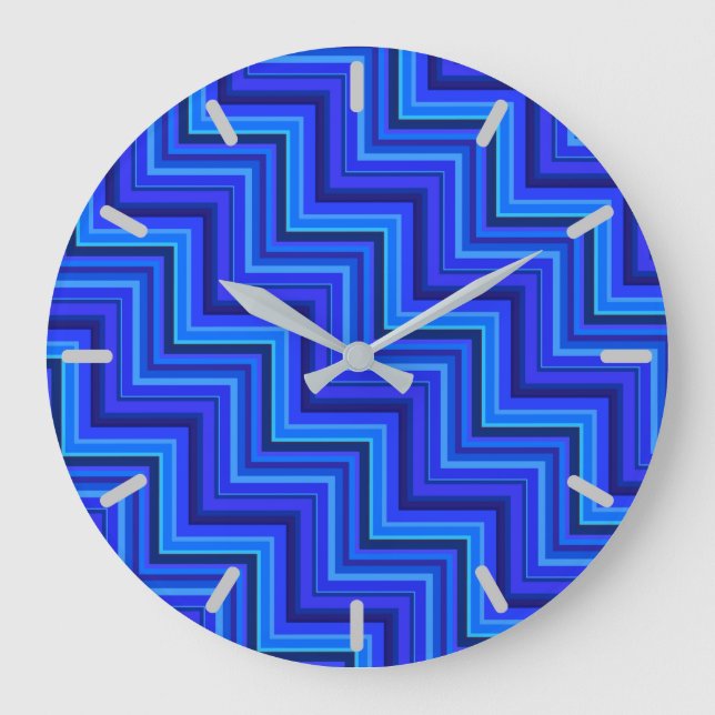 Blue stripes stairs pattern large clock (Front)
