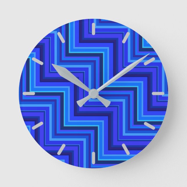 Blue stripes stairs pattern round clock (Front)