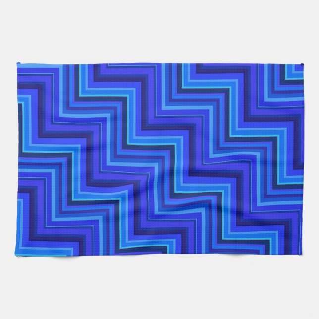 Blue stripes stairs pattern tea towel (Horizontal)