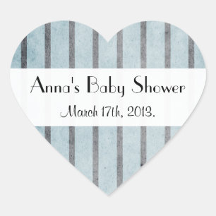 Blue Stripes, Striped Pattern, Baby Shower Heart Sticker