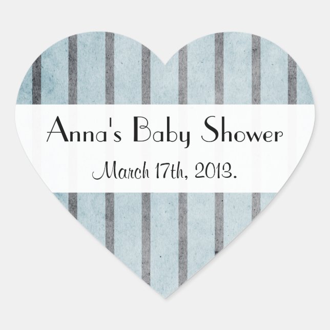 Blue Stripes, Striped Pattern, Baby Shower Heart Sticker (Front)