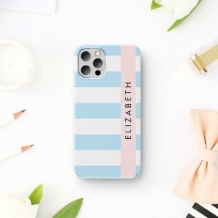 Blue Stripes, Striped Pattern, Lines, Your Name iPhone 12 Pro Case