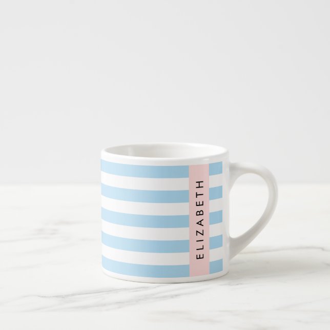 Blue Stripes, Striped Pattern, Lines, Your Name Espresso Cup (Right)