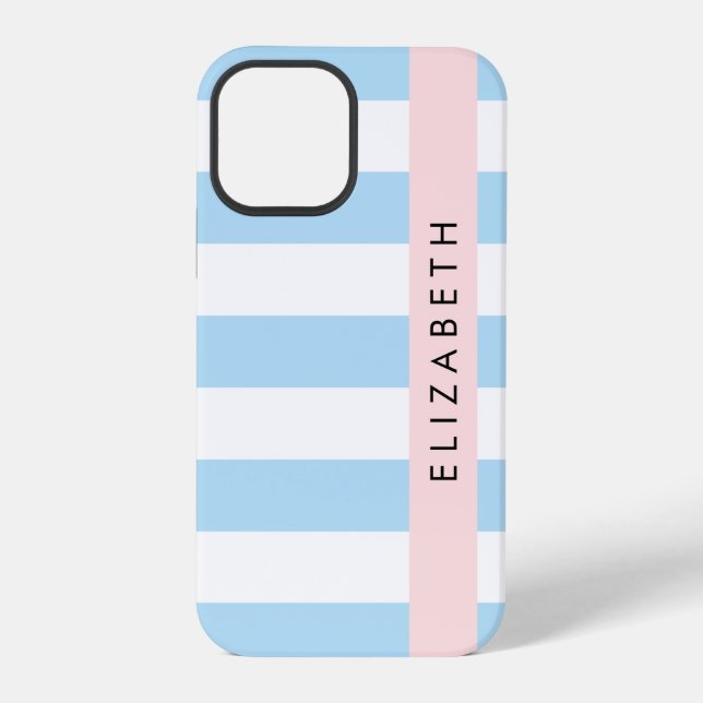 Blue Stripes, Striped Pattern, Lines, Your Name iPhone Case (Back)