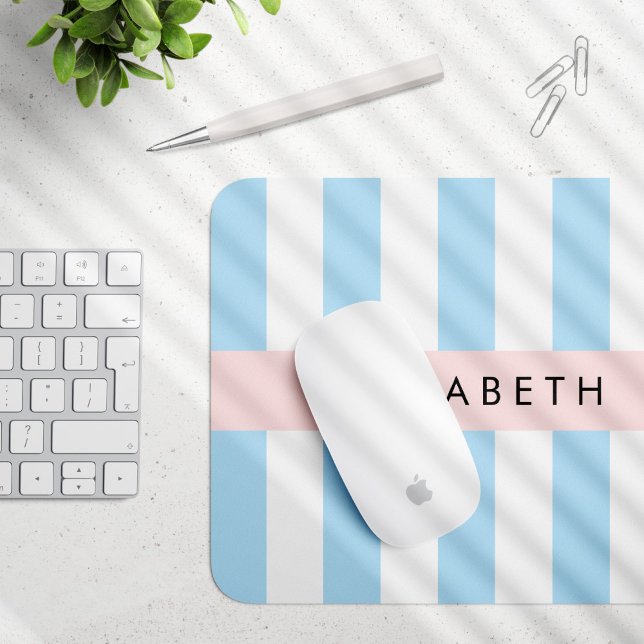 Blue Stripes, Striped Pattern, Lines, Your Name Mouse Mat (Creator Uploaded)