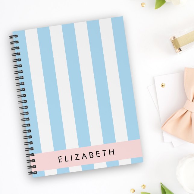 Blue Stripes, Striped Pattern, Lines, Your Name Notebook (Creator Uploaded)