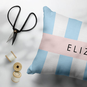 Blue Stripes, Striped Pattern, Lines, Your Name Pillowcase