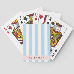 Blue Stripes, Striped Pattern, Lines, Your Name Playing Cards