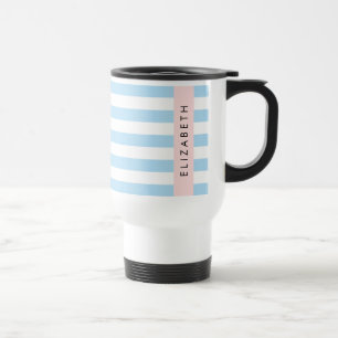 Blue Stripes, Striped Pattern, Lines, Your Name Travel Mug