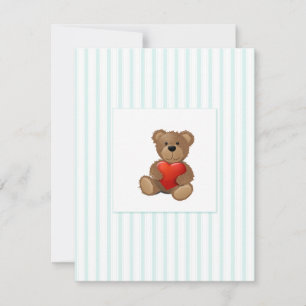 Blue Stripes - Teddy Bear with Valentine Heart Holiday Card