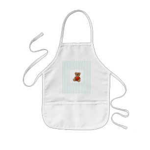 Blue Stripes - Teddy Bear with Valentine Heart Kids Apron