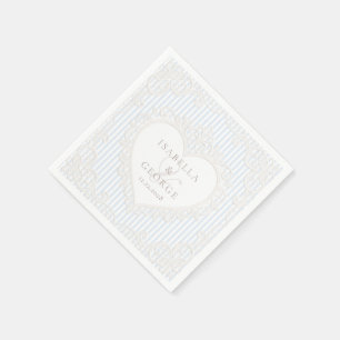 Blue Stripes Vintage White Lace Victorian Wedding Napkin