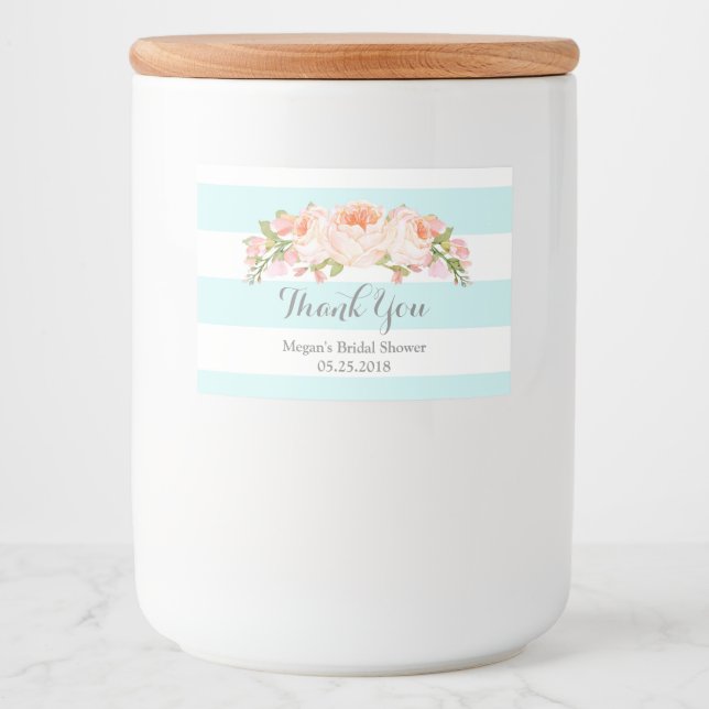 Blue Stripes Watercolor Floral Bridal Shower Label (Front)