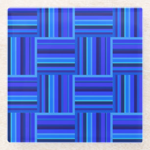 Blue stripes weave pattern glass coaster