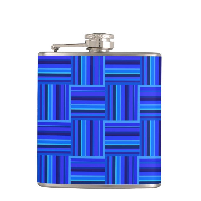 Blue stripes weave pattern hip flask (Front)