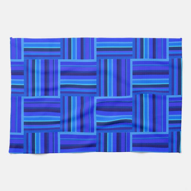Blue stripes weave pattern tea towel (Horizontal)