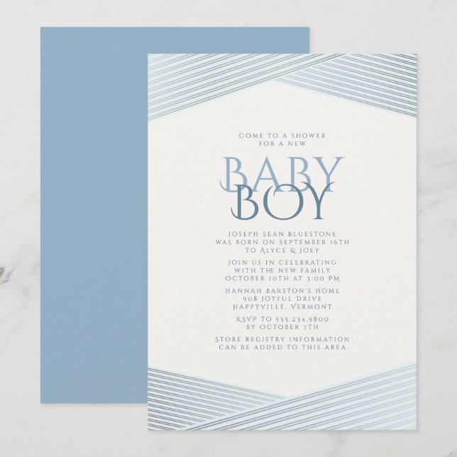 Blue Stripes Welcome Baby Shower Invitation (Front/Back)