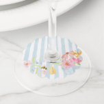 Blue stripes whimsical watercolor floral wine glass tag<br><div class="desc">Blue stripes whimsical watercolor floral Wine Glass Tag
Matching items are available.</div>