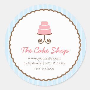 Blue Stripes White Brown Cake Bakery Sticker Label