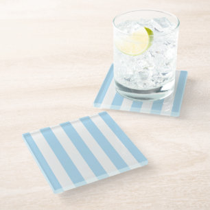 Blue Stripes, White Stripes, Striped Pattern Glass Coaster