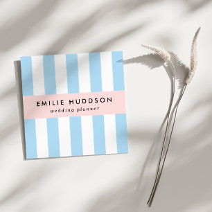 Blue Stripes, White Stripes, Striped Pattern Square Business Card