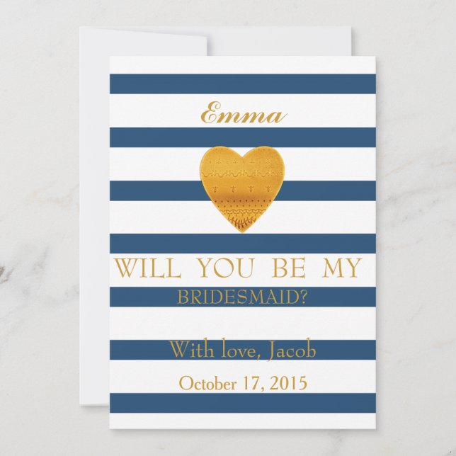 Blue Stripes Will You Be My Bridesmaid Invitation (Front)