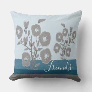 Blue Stripes With Grey Flowered Cushion