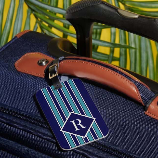 Blue Stripes with Monogram  Luggage Tag (Front Insitu 1)