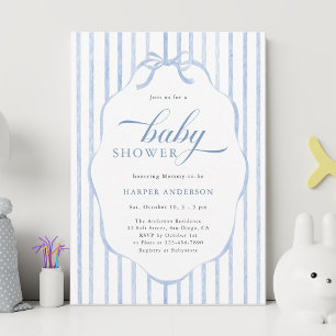 Blue Stripes with Scalloped Frame Baby Shower  Invitation