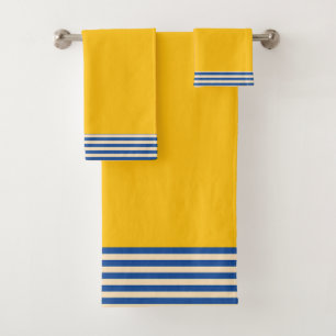Blue Stripes Yellow Gold  Bath Towel Set