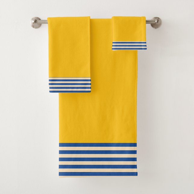 Blue Stripes Yellow Gold  Bath Towel Set (Insitu)