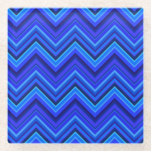 Blue stripes zigzag pattern glass coaster
