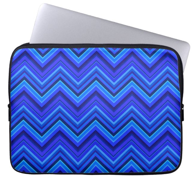 Blue stripes zigzag pattern laptop sleeve (Front)