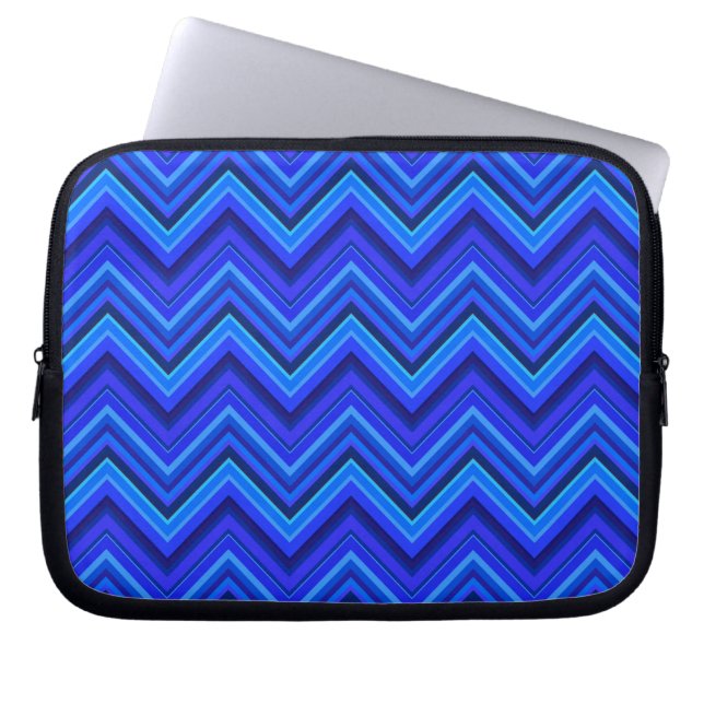 Blue stripes zigzag pattern laptop sleeve (Front)