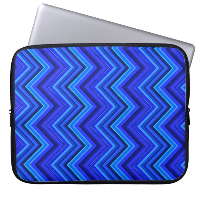 Blue stripes zigzag pattern laptop sleeve (Front)