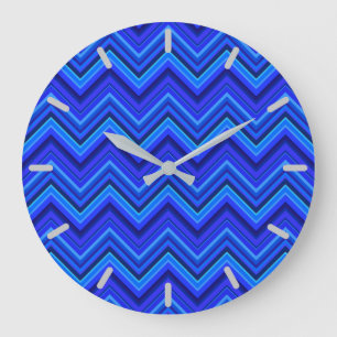 Blue stripes zigzag pattern large clock