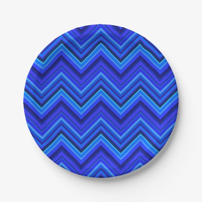 Blue stripes zigzag pattern paper plate (Front)