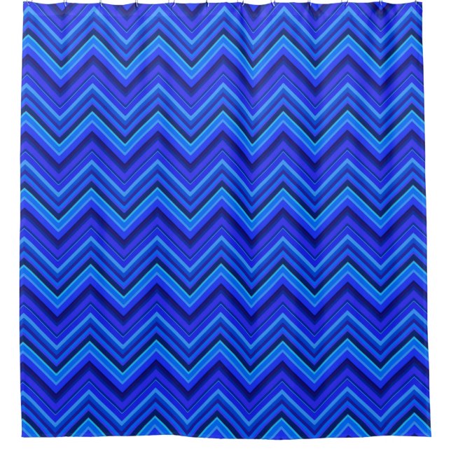 Blue stripes zigzag pattern shower curtain (Front)